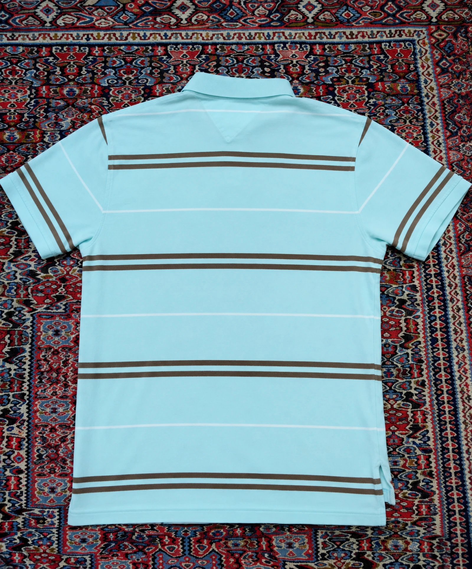 Tommy Hilfiger Polo Masculino Listrado Azul Céu Marrom Tamanho G Vintage Casual Old Money – photo 2